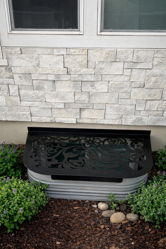 Custom Window Well Cover - Floral Design - 26" Depth - Black