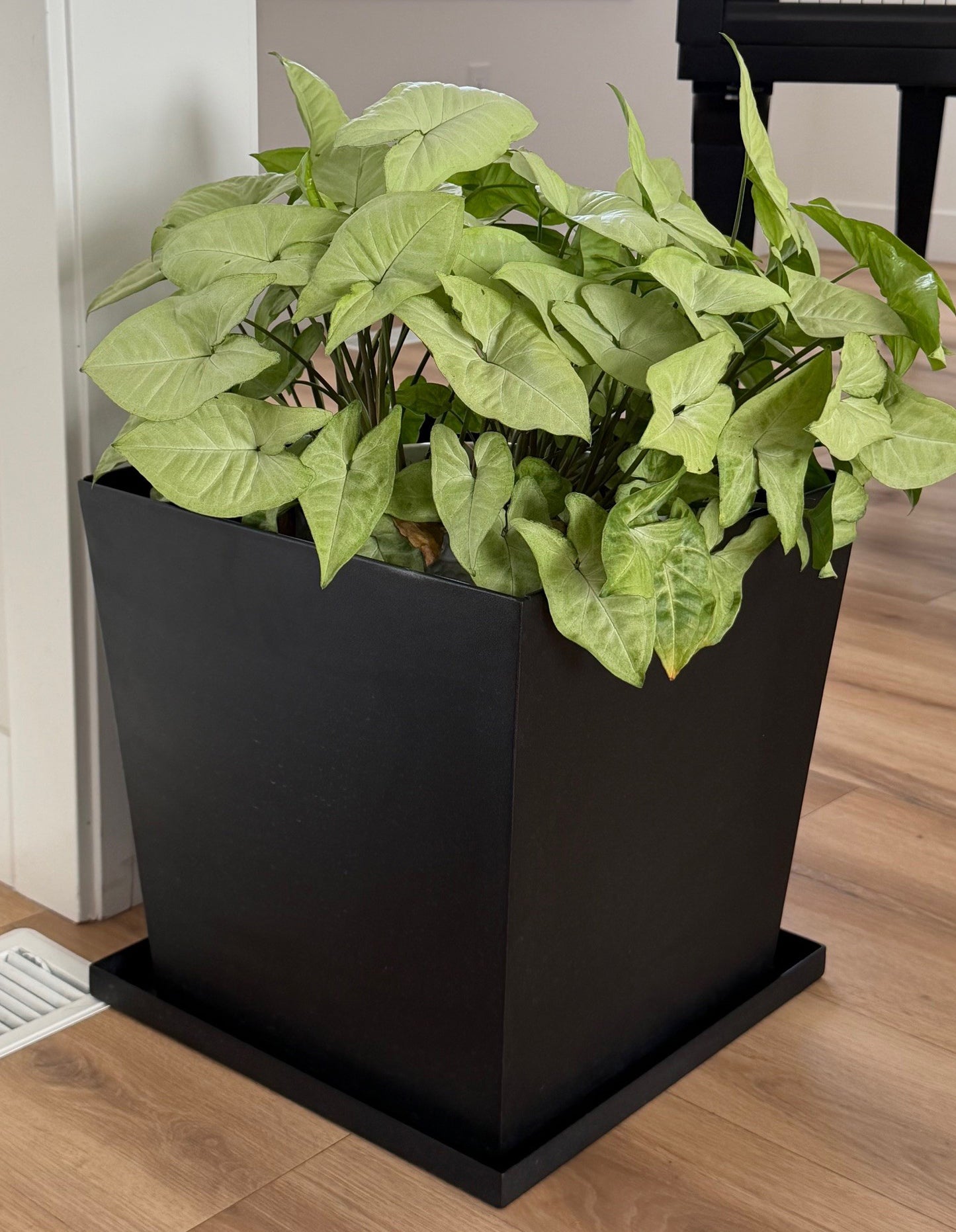 Modern Tapered Metal Planter Box with Tray - Textured Matte Black